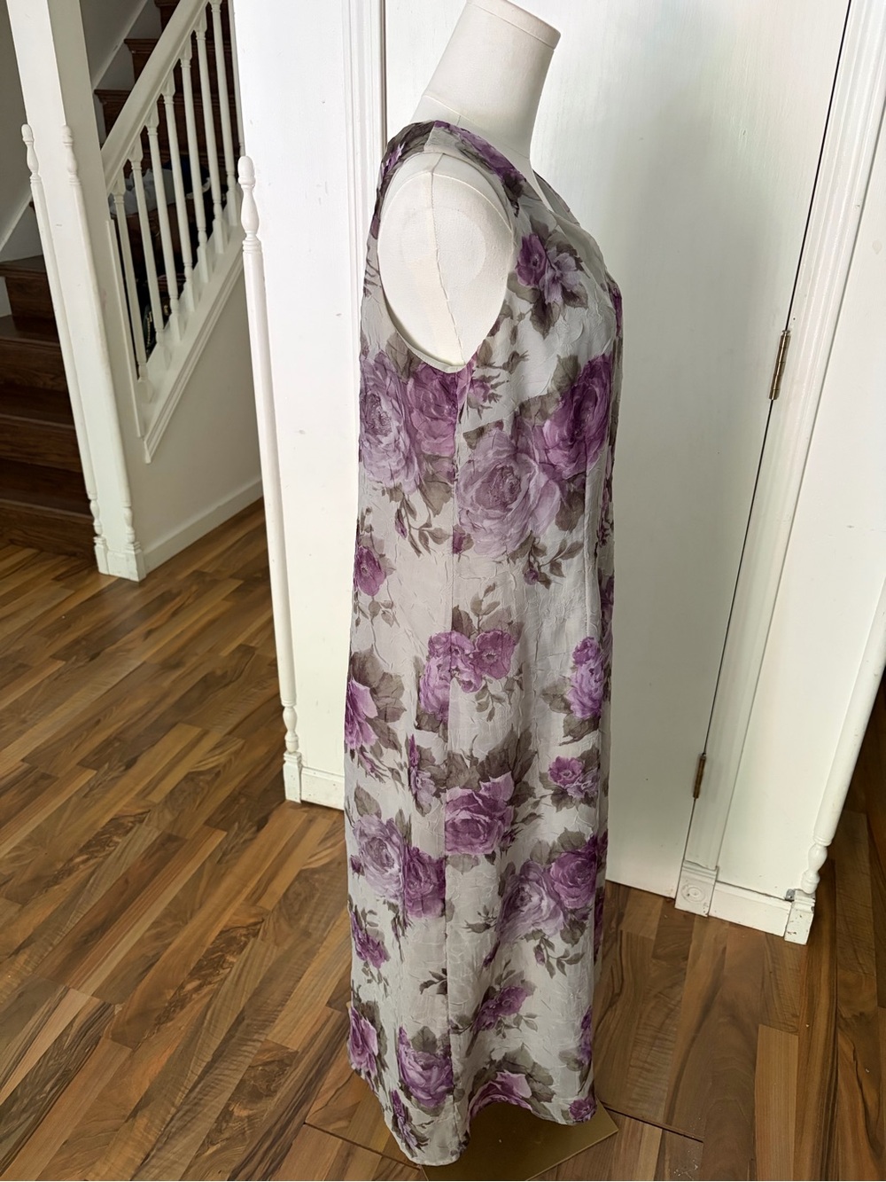 Vintage 90s Floral Overlay Long Dress Purple Roses Cottagecore Women’s XL - Picture 3 of 12